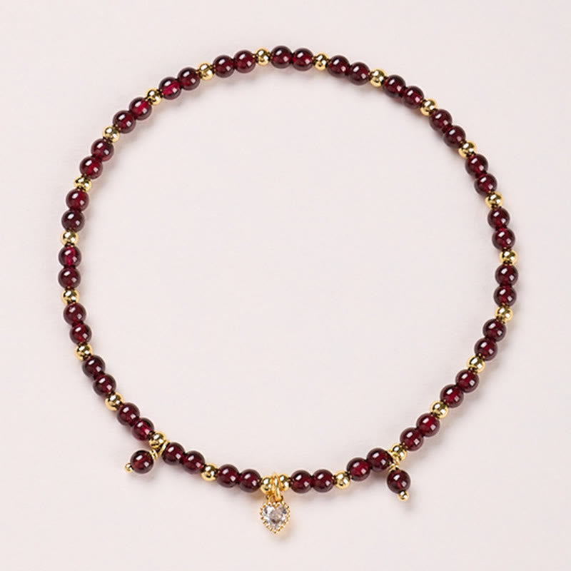 Buddha Stones Natural 4mm Garnet Copper Gold Plated Calm Anklet - 4mm Garnet White Heart - image 7