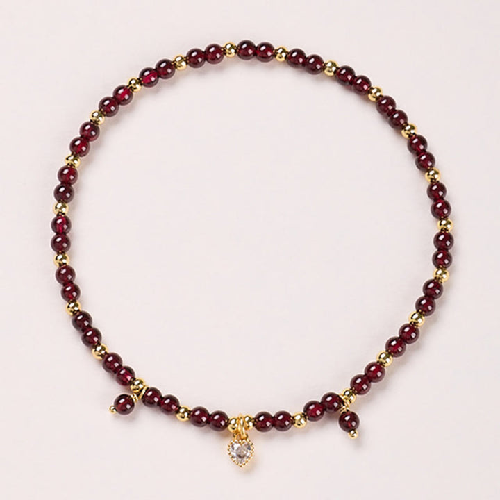 Buddha Stones Natural 4mm Garnet Copper Gold Plated Calm Anklet - 4mm Garnet White Heart - image 7