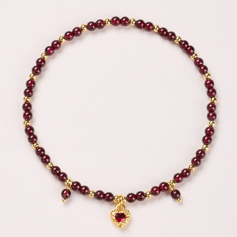 Buddha Stones Natural 4mm Garnet Copper Gold Plated Calm Anklet - 4mm Garnet Red Heart - image 6