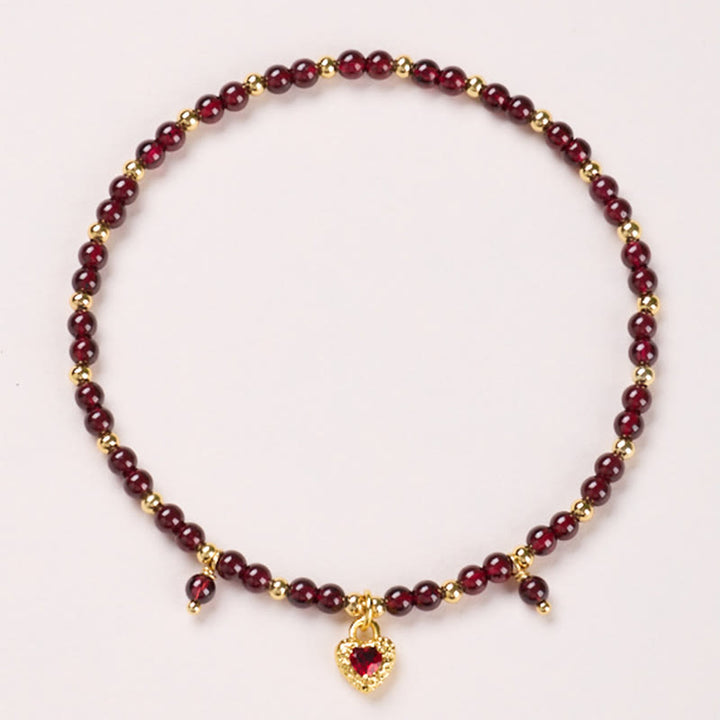 Buddha Stones Natural 4mm Garnet Copper Gold Plated Calm Anklet - 4mm Garnet Red Heart - image 6