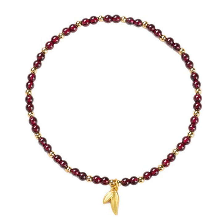 Buddha Stones Natural 4mm Garnet Copper Gold Plated Calm Anklet - image 5
