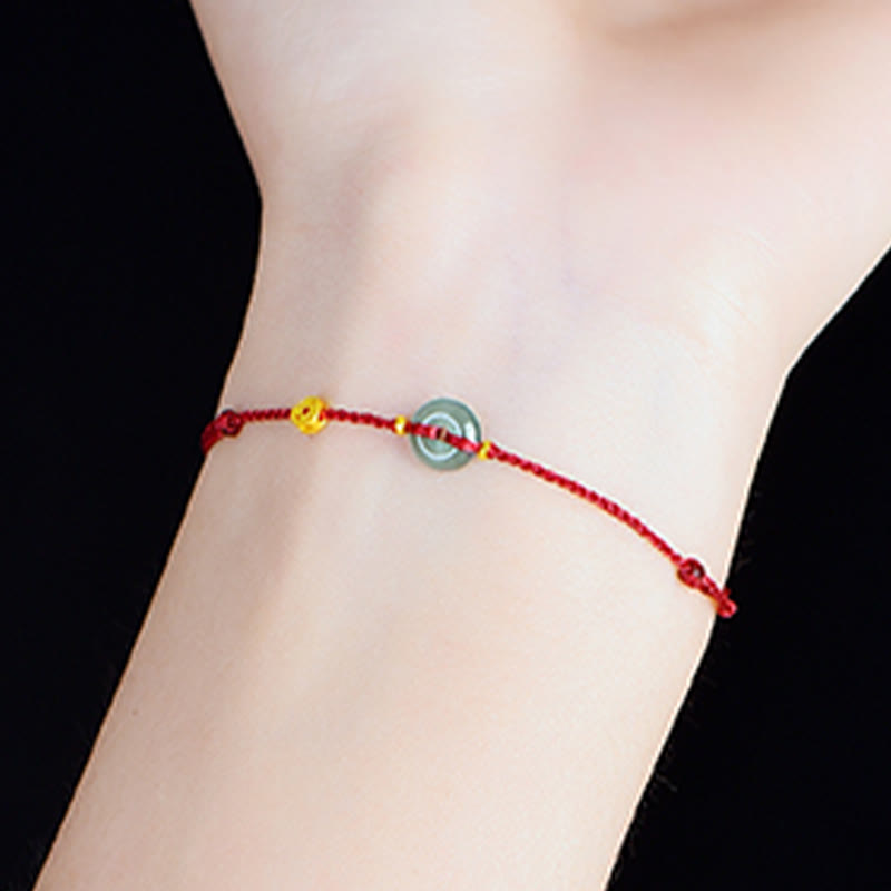 Buddha Stones Peace Buckle Copper Coins Jade Red String Connection Bracelet Anklet - image 11