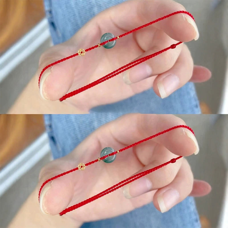 Buddha Stones Peace Buckle Copper Coins Jade Red String Connection Bracelet Anklet - image 14