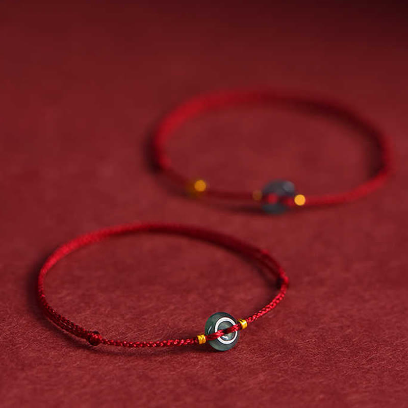 Buddha Stones Peace Buckle Copper Coins Jade Red String Connection Bracelet Anklet - image 8