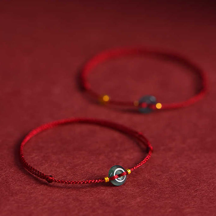 Buddha Stones Peace Buckle Copper Coins Jade Red String Connection Bracelet Anklet - image 8