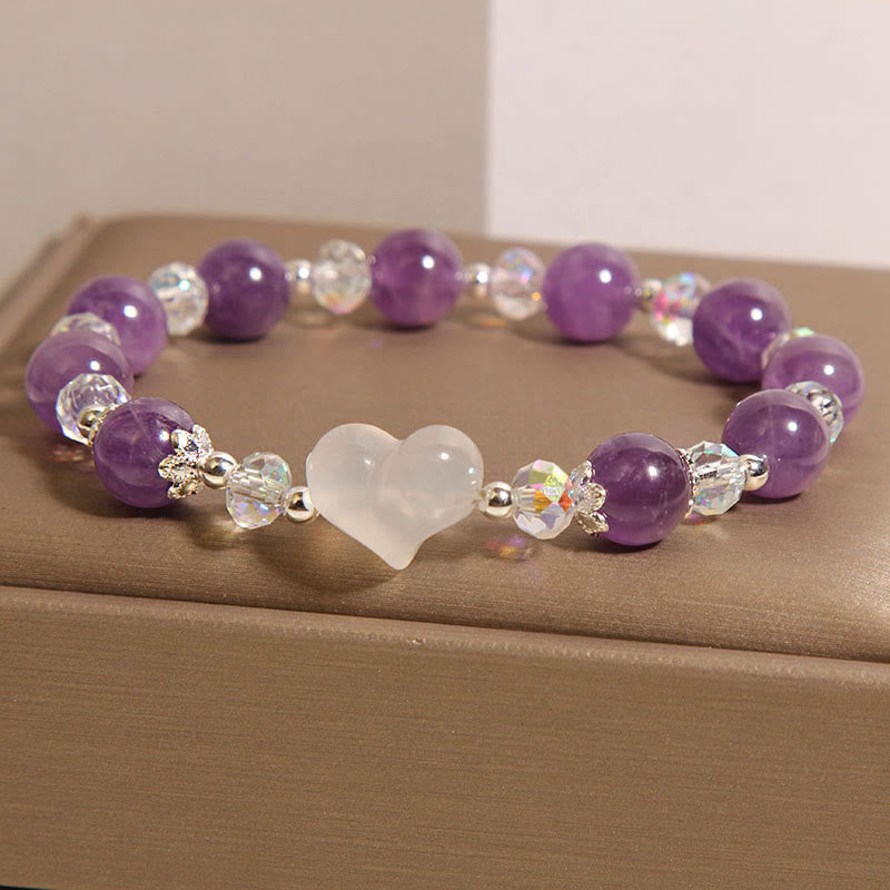 Buddha Stones Heart Amethyst White Agate Balance Bracelet - image 3