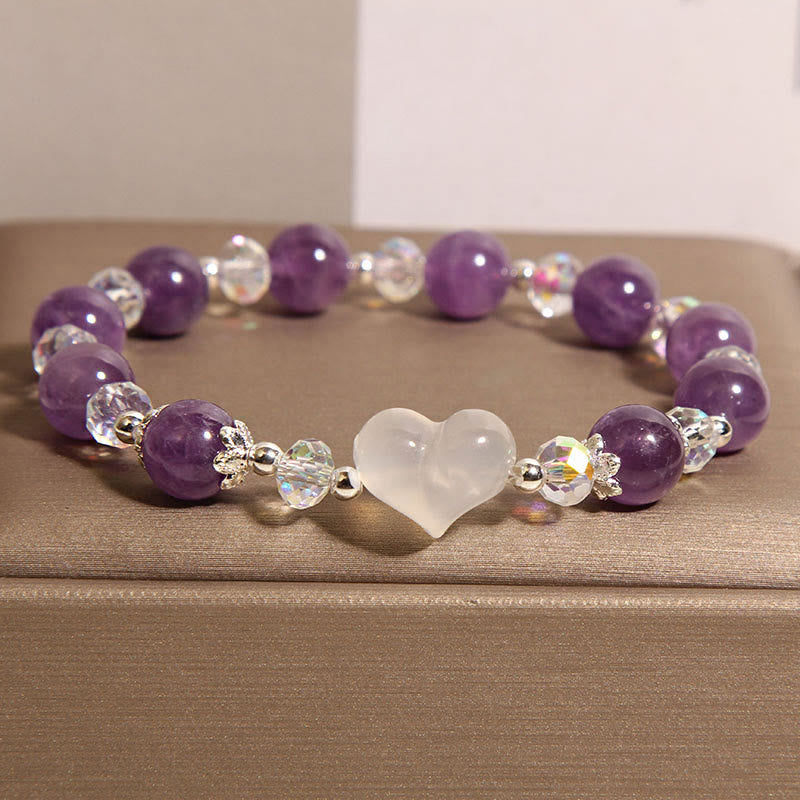 Buddha Stones Heart Amethyst White Agate Balance Bracelet - Amethyst(Wrist Circumference: 18cm) - image 1