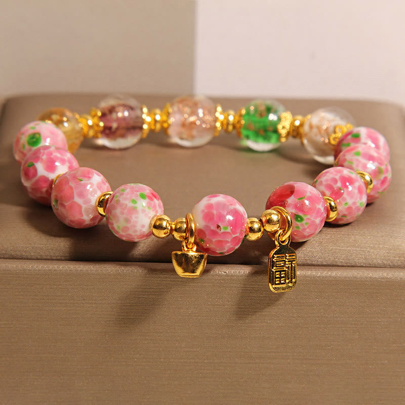 Buddha Stones Fu Character Pink Liuli Luck Bracelet - Liuli(Wrist Circumference: 18cm) - image 1