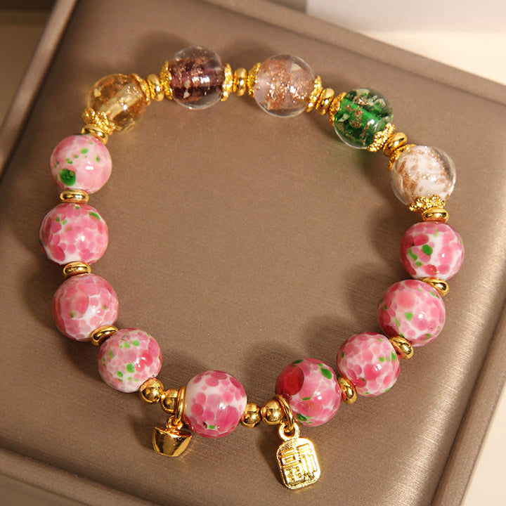 Buddha Stones Fu Character Pink Liuli Luck Bracelet - image 4