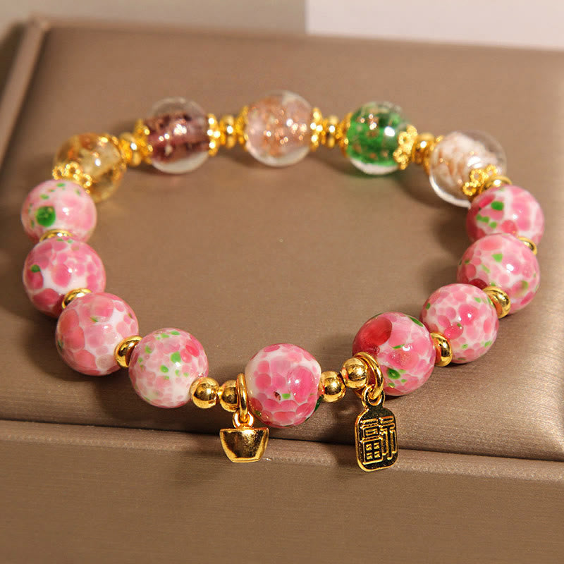 Buddha Stones Fu Character Pink Liuli Luck Bracelet - image 3