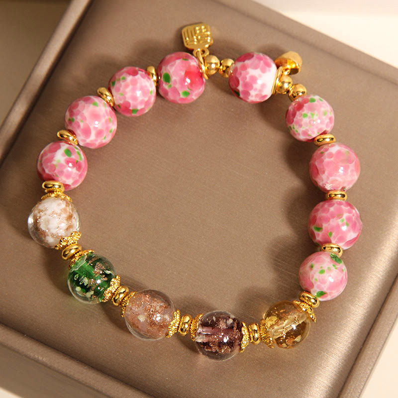 Buddha Stones Fu Character Pink Liuli Luck Bracelet - image 5