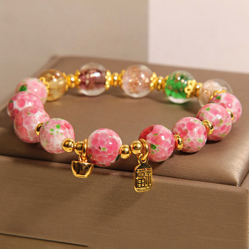 Buddha Stones Fu Character Pink Liuli Luck Bracelet - image 2