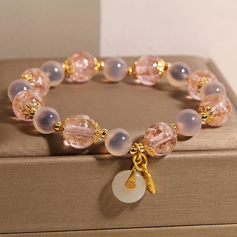 Buddha Stones Fu Character Peace Buckle Liuli Candy Agate Healing Bracelet - image 3