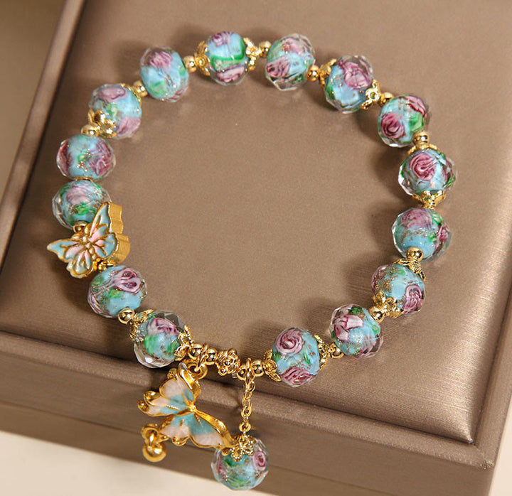 Buddha Stones Butterfly Charm Rose Flower Liuli Bracelet - image 5