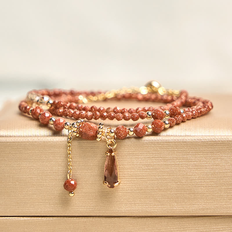 Buddha Stones Natural 2mm Goldstone Beads Positive Multi Layer Bracelet