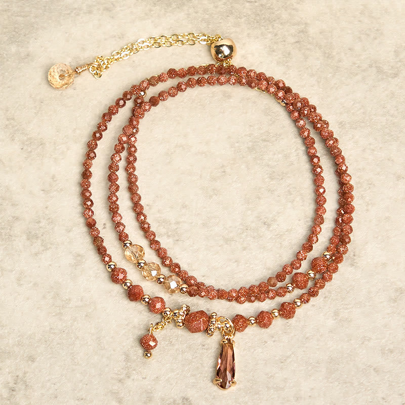 Buddha Stones Natural 2mm Goldstone Beads Positive Multi Layer Bracelet