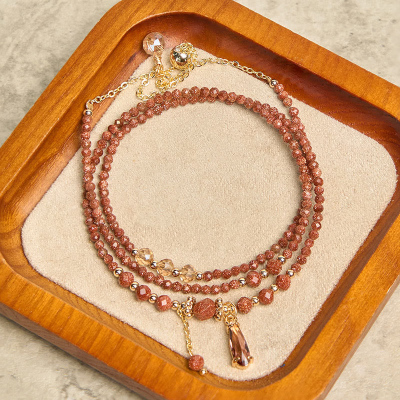 Buddha Stones Natural 2mm Goldstone Beads Positive Multi Layer Bracelet
