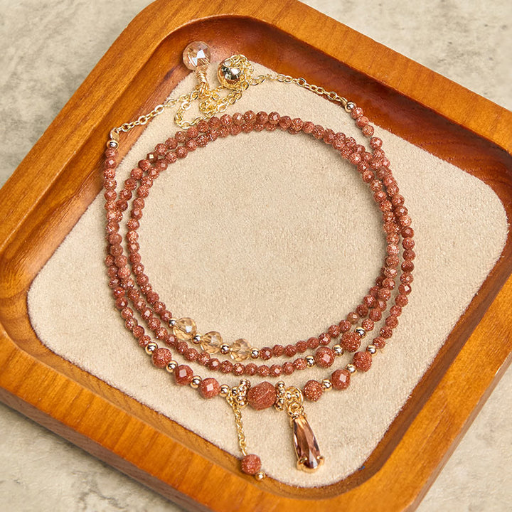 Buddha Stones Natural 2mm Goldstone Beads Positive Multi Layer Bracelet