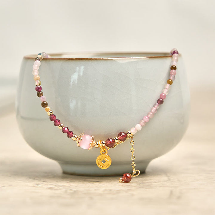 Buddha Stones 2.5 mm Irregular Beads Colored Tourmaline Coin Wisdom Bracelet