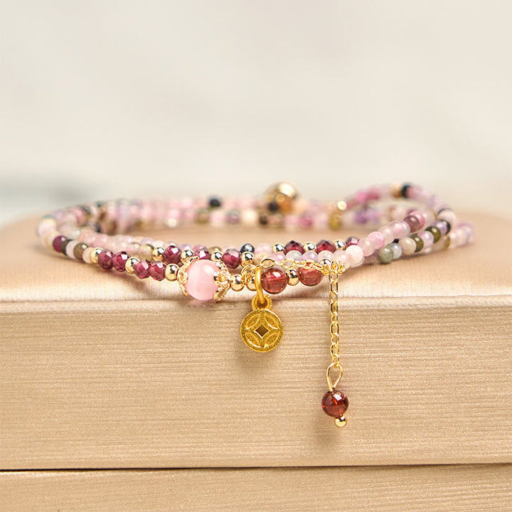 Buddha Stones 2.5 mm Irregular Beads Colored Tourmaline Coin Wisdom Bracelet