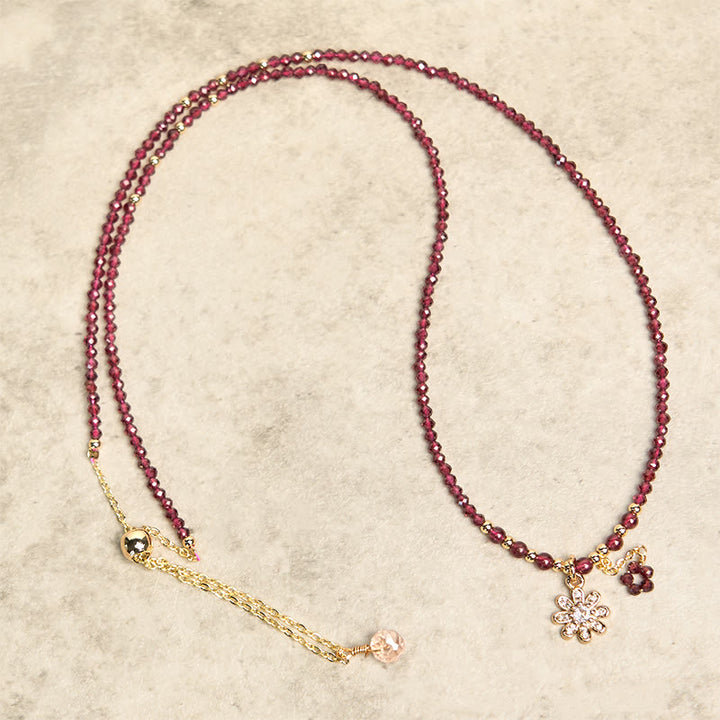 Buddha Stones Natural 2.5mm Garnet Beads Flower Purification Multilayer Bracelet