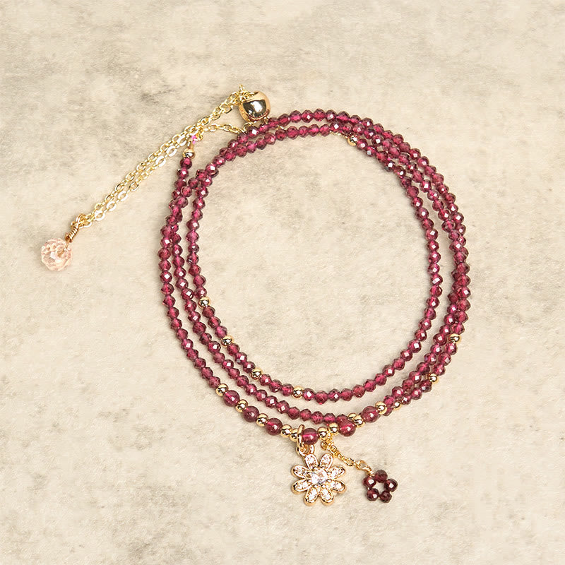 Buddha Stones Natural 2.5mm Garnet Beads Flower Purification Multilayer Bracelet