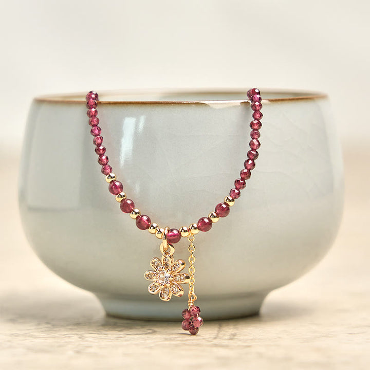 Buddha Stones Natural 2.5mm Garnet Beads Flower Purification Multilayer Bracelet