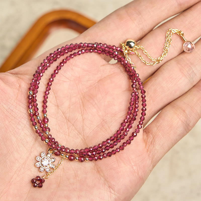 Buddha Stones Natural 2.5mm Garnet Beads Flower Purification Multilayer Bracelet