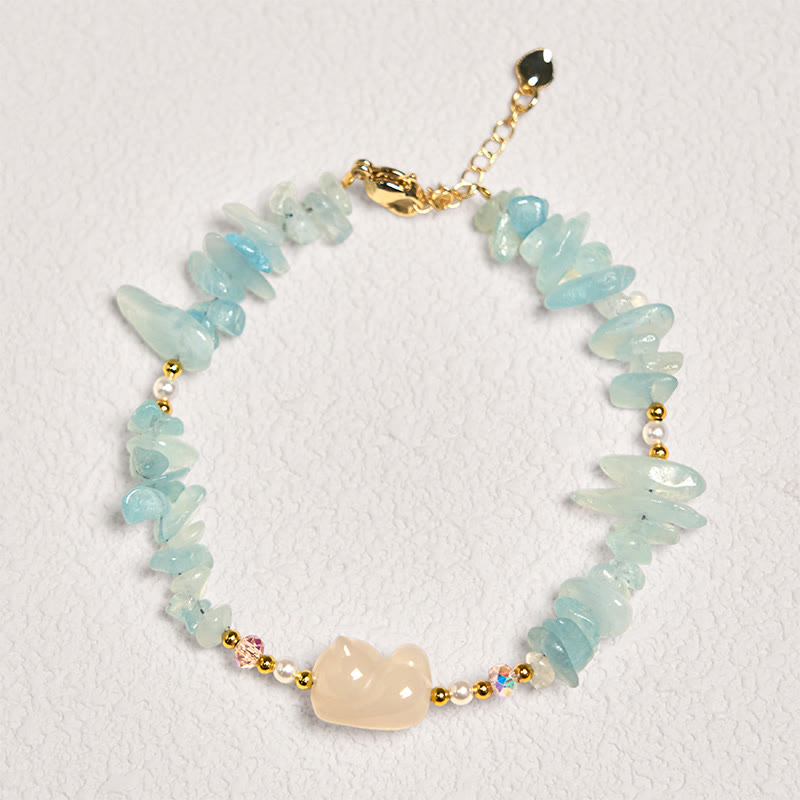 Buddha Stones Natural Irregular Aquamarine Cute Cat Healing Bracelet - image 2