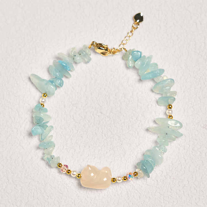 Buddha Stones Natural Irregular Aquamarine Cute Cat Healing Bracelet - image 2