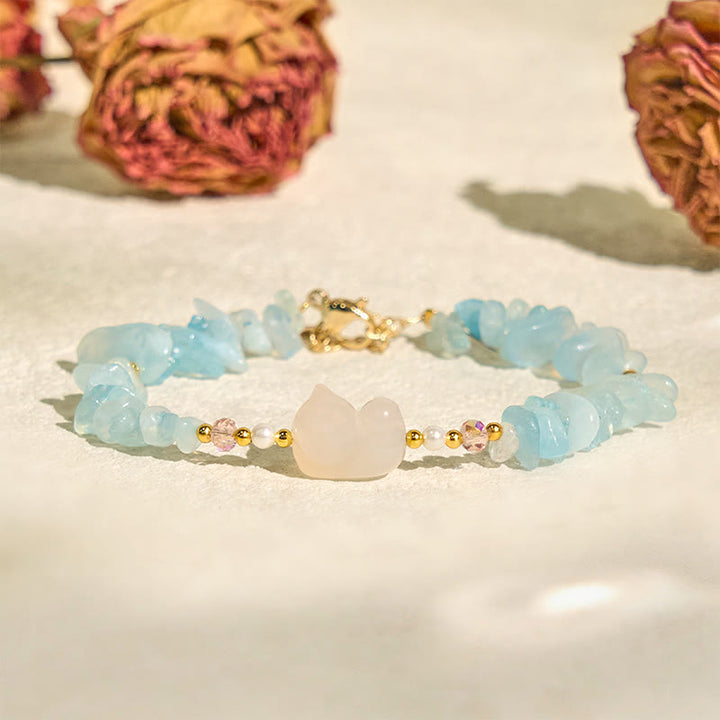 Buddha Stones Natural Irregular Aquamarine Cute Cat Healing Bracelet - image 3