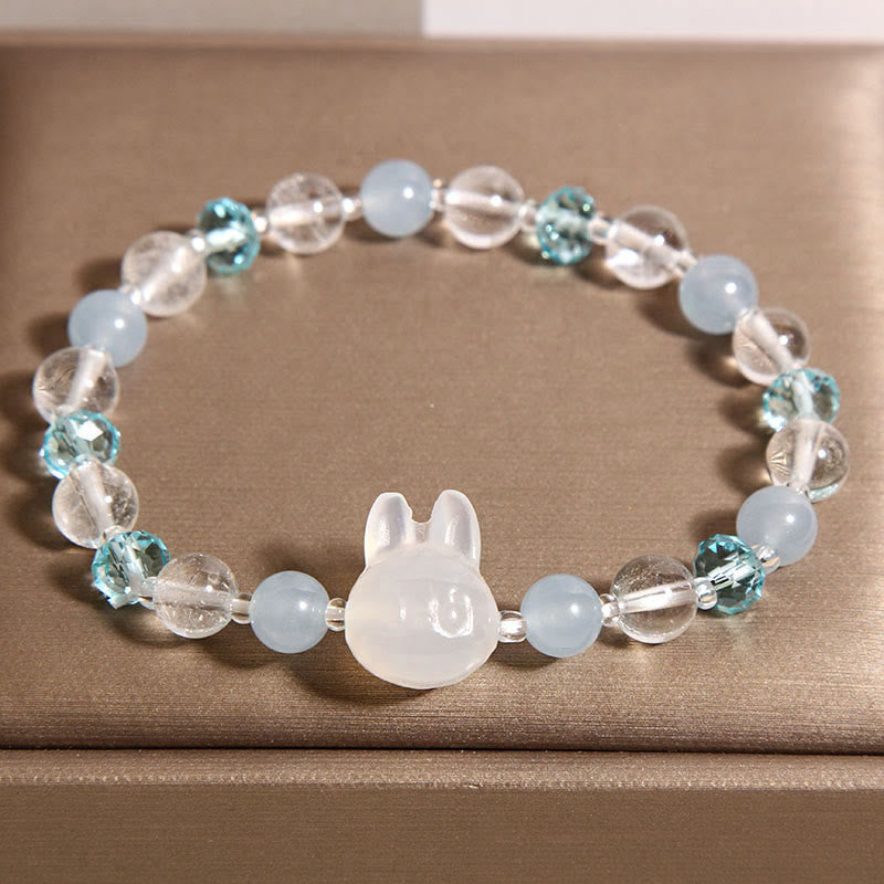 Buddha Stones Natural Rabbit Aquamarine White Crystal Healing Bracelet - image 3