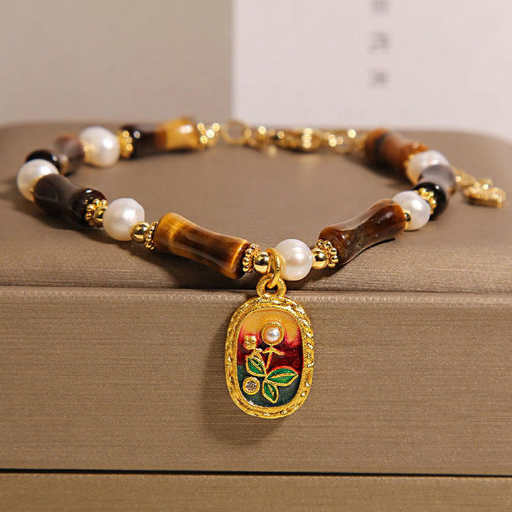 Buddha Stones Natural Bamboo Tiger Eye Pearl Strength Bracelet - Tiger Eye(Wrist Circumference: 18-22cm) - image 1