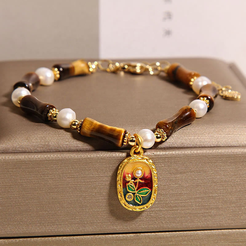 Buddha Stones Natural Bamboo Tiger Eye Pearl Strength Bracelet - image 3