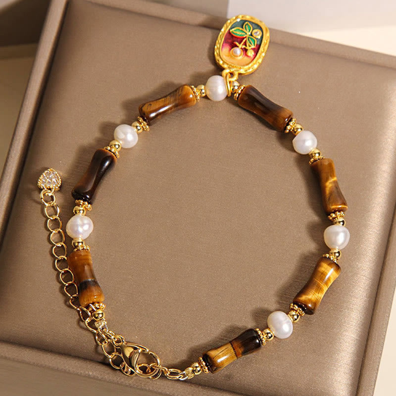 Buddha Stones Natural Bamboo Tiger Eye Pearl Strength Bracelet - image 5