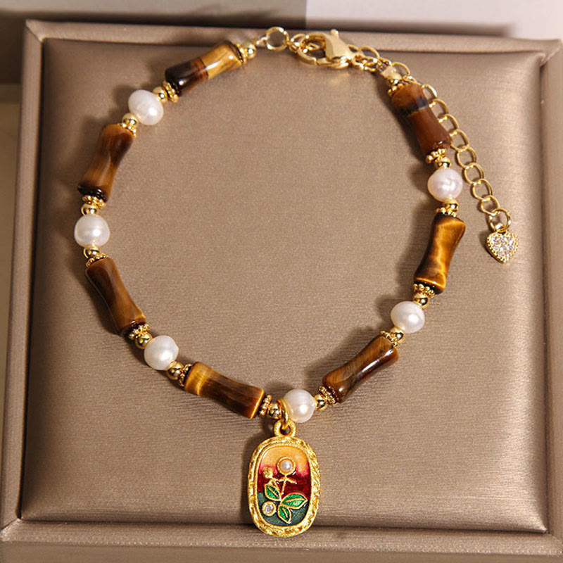 Buddha Stones Natural Bamboo Tiger Eye Pearl Strength Bracelet - image 4