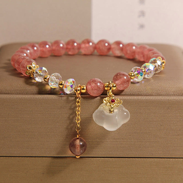 Buddha Stones Auspicious Clouds Strawberry Quartz White Agate White Crystal Positive Bracelet - Strawberry Quartz(Wrist Circumference: 16-18cm) - image 1