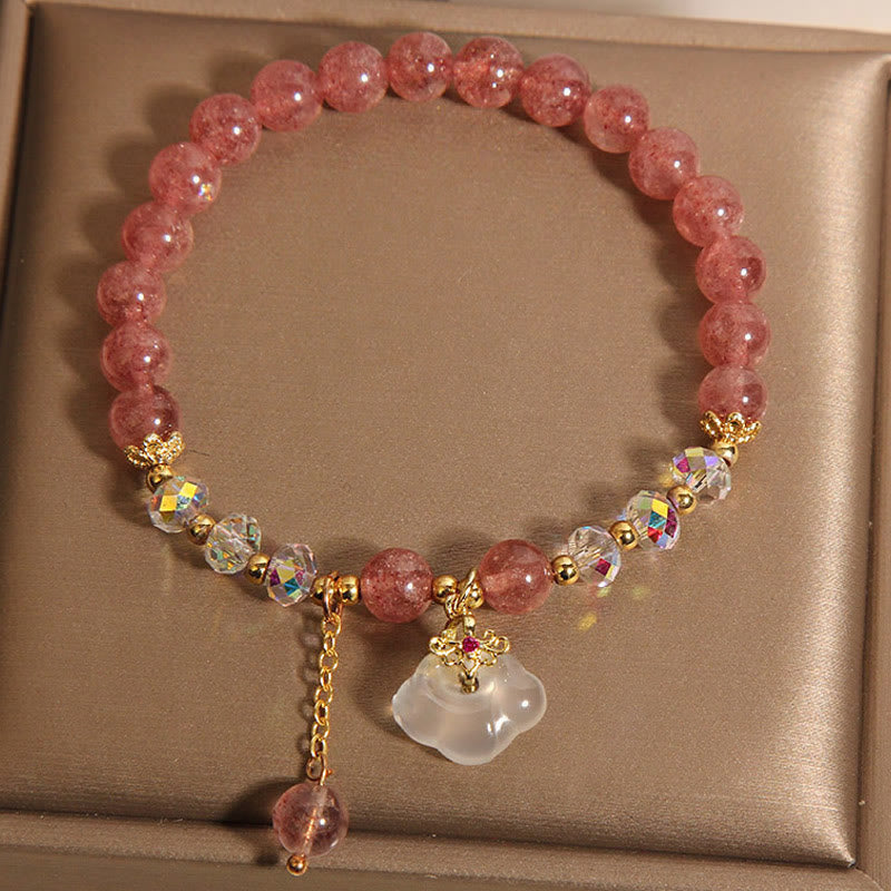 Buddha Stones Auspicious Clouds Strawberry Quartz White Agate White Crystal Positive Bracelet - image 4