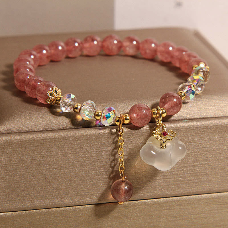 Buddha Stones Auspicious Clouds Strawberry Quartz White Agate White Crystal Positive Bracelet - image 3