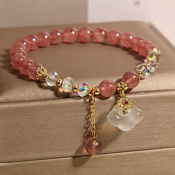Buddha Stones Auspicious Clouds Strawberry Quartz White Agate White Crystal Positive Bracelet - image 3