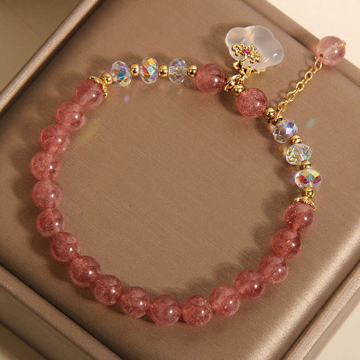 Buddha Stones Auspicious Clouds Strawberry Quartz White Agate White Crystal Positive Bracelet - image 5