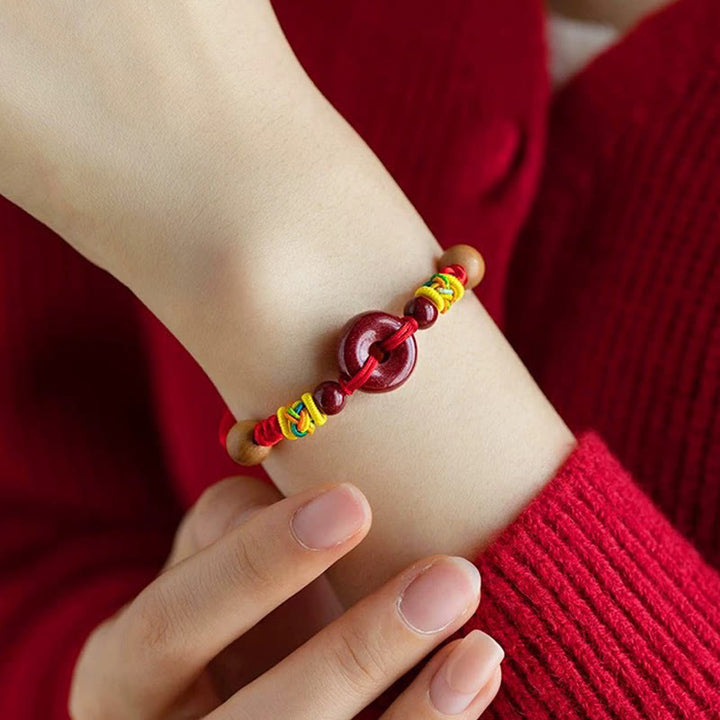 Buddha Stones Red String Peach Wood Peace Buckle Cinnabar Protection Adult Kid Bracelet - image 4
