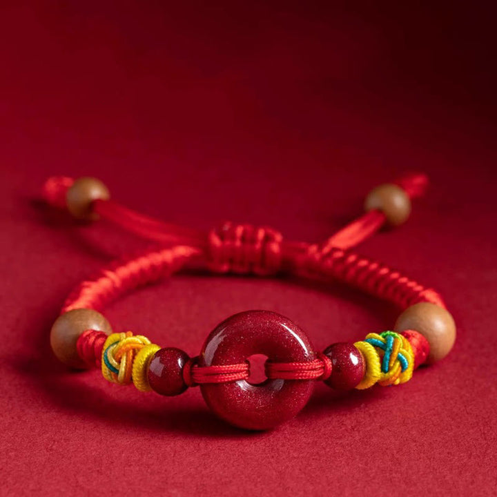 Buddha Stones Red String Peach Wood Peace Buckle Cinnabar Protection Adult Kid Bracelet - Kid(Wrist Circumference: 11-12cm) - image 1