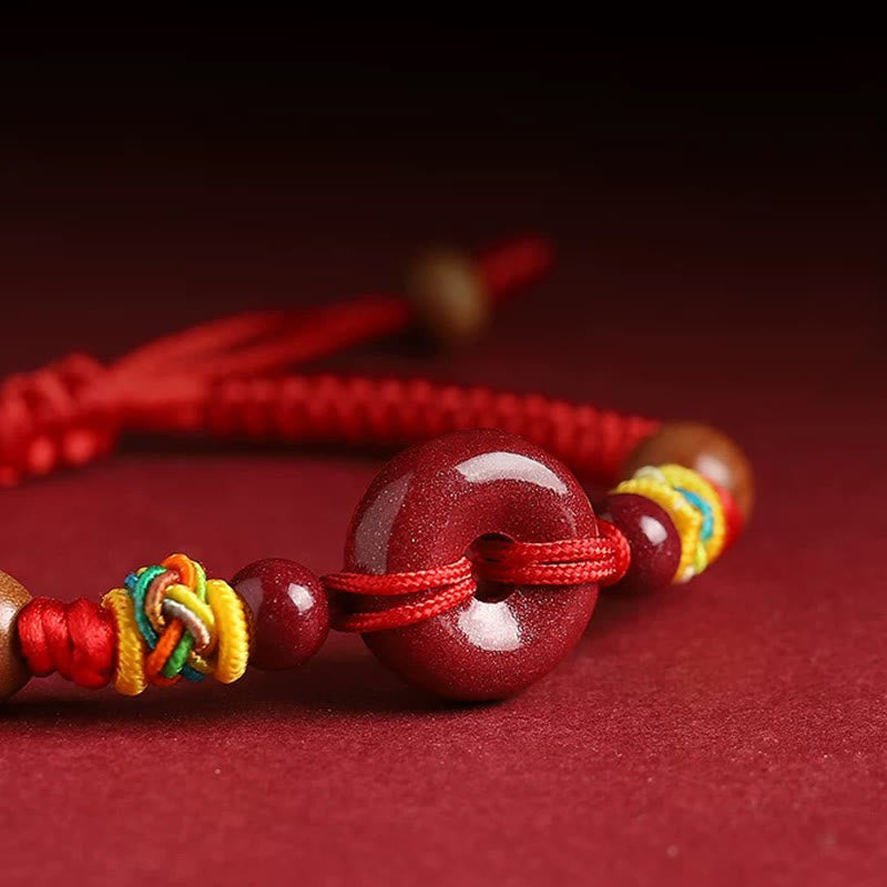 Buddha Stones Red String Peach Wood Peace Buckle Cinnabar Protection Adult Kid Bracelet - image 2