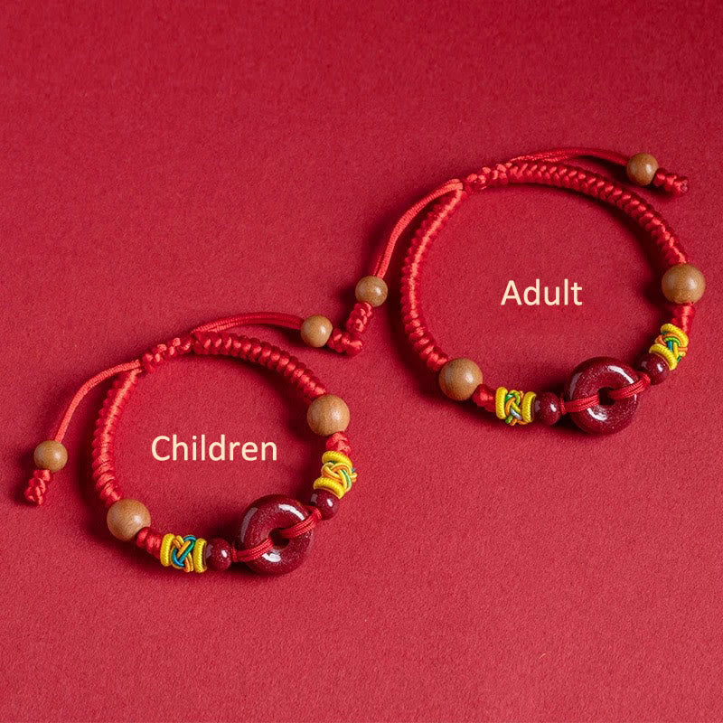 Buddha Stones Red String Peach Wood Peace Buckle Cinnabar Protection Adult Kid Bracelet - image 3