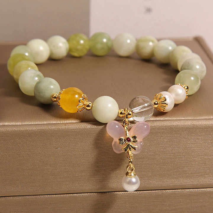 Buddha Stones Natural Butterfly Serpentine Jade Yanyuan Agate Luck Bracelet - image 3
