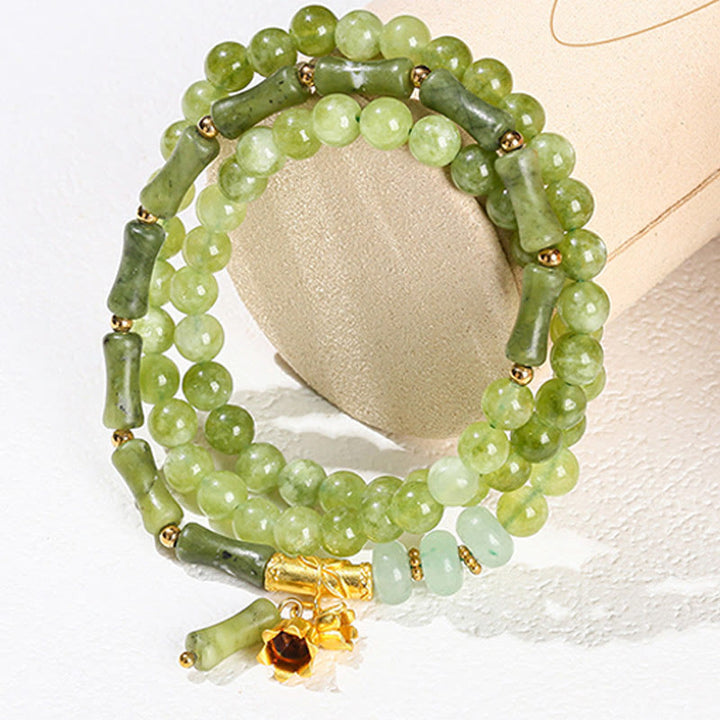 Buddha Stones Retro Multilayer Lily of the Valley Bamboo Green Chalcedony Strength Bracelet - image 5