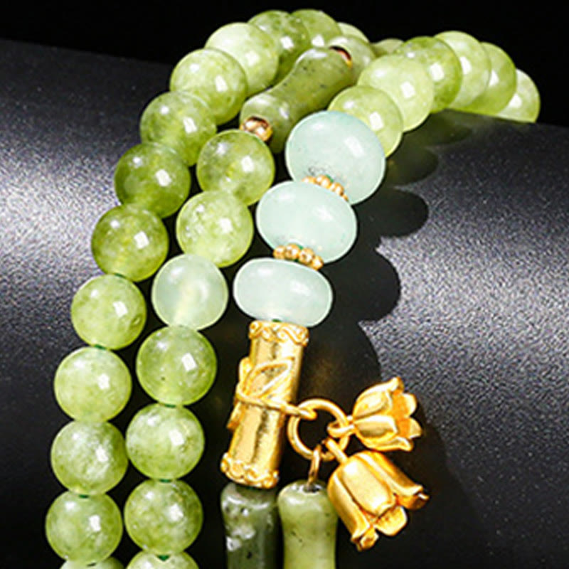 Buddha Stones Retro Multilayer Lily of the Valley Bamboo Green Chalcedony Strength Bracelet - image 13