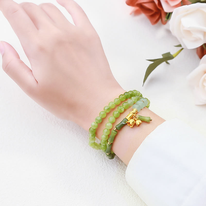 Buddha Stones Retro Multilayer Lily of the Valley Bamboo Green Chalcedony Strength Bracelet - image 9