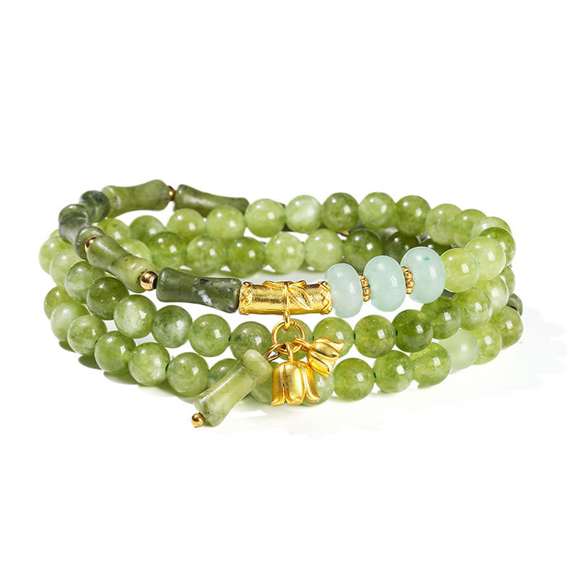Buddha Stones Retro Multilayer Lily of the Valley Bamboo Green Chalcedony Strength Bracelet - image 8